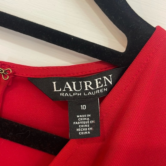 Lauren Ralph Lauren Red Ruched Stretch Jersey Surplice Long Sleeve Dress, 10 - Picture 5 of 9